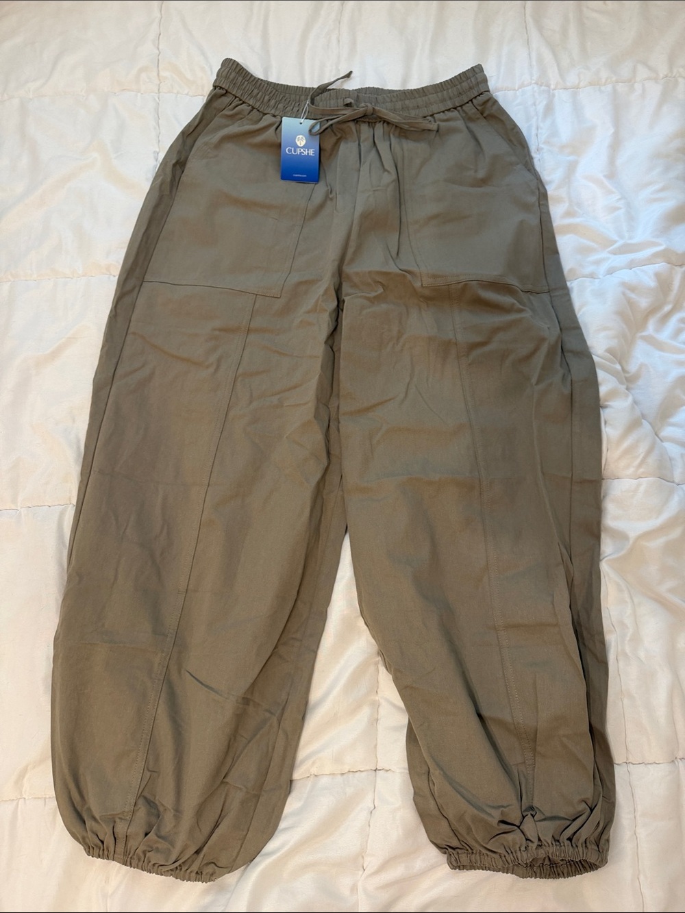 Cupshe Olive Green Women's Elastic Cuffed Cargo Pants